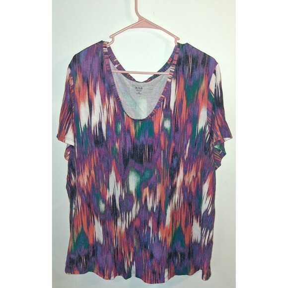 ANA Multicolor Geometric Short Sleeve Blouse Sz 3X - Picture 1 of 3